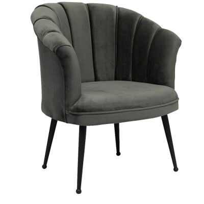 Fauteuil coque en velours de luxe Mila | Gris | jambes noires