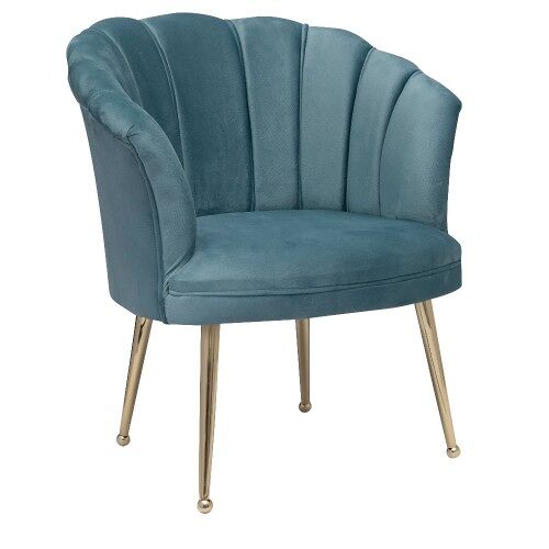 Luxe Velvet Schelp Fauteuil Mila | Babyblauw | Gouden poten