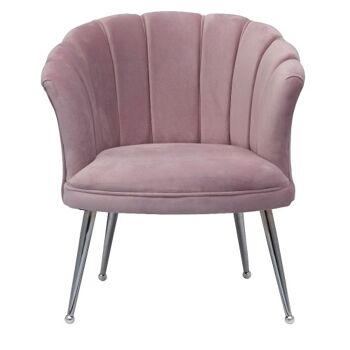 Fauteuil coque en velours de luxe Mila | Rose | Jambes d'argent 2