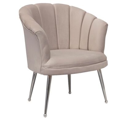 Fauteuil coque en velours de luxe Mila | Crème | Jambes d'argent