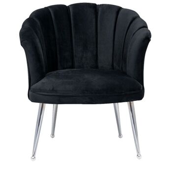 Fauteuil coque en velours de luxe Mila | Noir | Jambes d'argent 2