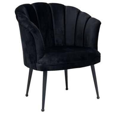 Fauteuil coque en velours de luxe Mila | Noir | Jambes noires