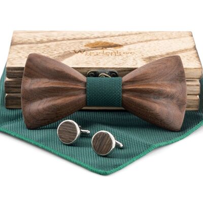 Wooden bow tie "Heartwood" walnut green