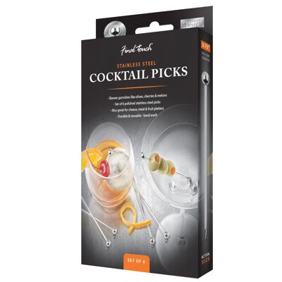 Final Touch Stainless Steel Cocktail Picks - Polished Finish - Set of 6