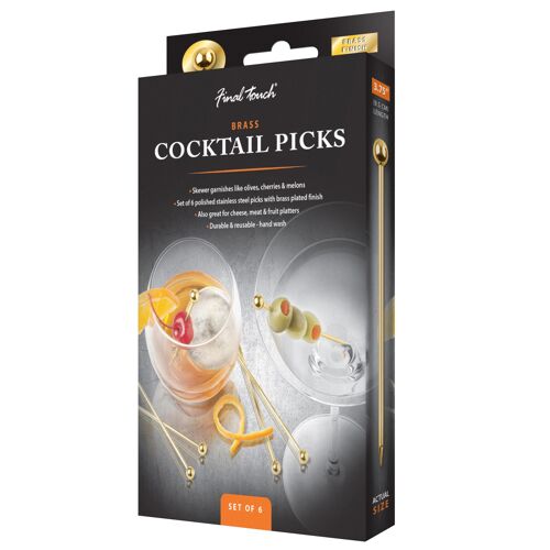 Final Touch Stainless Steel Cocktail Picks - Brass Finish - Set of 6