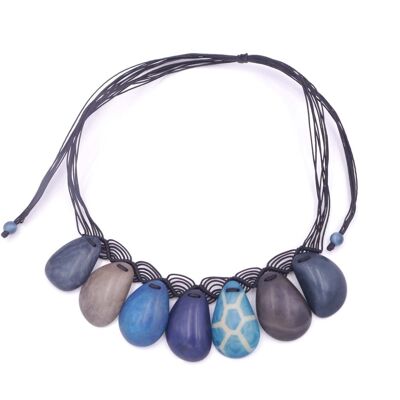 Tagua necklace, keikosan batik, smoky blue