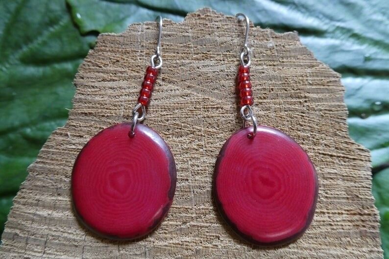 Tagua Ohrringe Lea, Rot