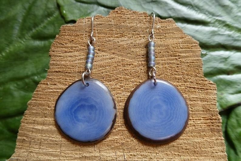 Tagua Ohrringe Lea, BlauGrau