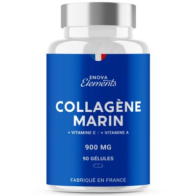 COLLAGENE MARIN PUR + Vitamine A et E |TYPE I et III Biodisponible| SPECIAL PEAU, ANTI-RIDES, ARTICULATIONS | 900 MG | 90 gélules | Complement alimentaire | Fabriqué en France