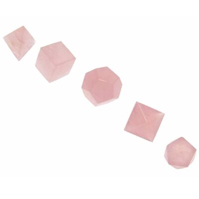 5 sólidos platónicos en cuarzo rosa