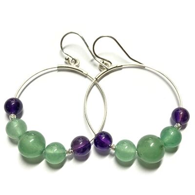 Boucles d'Oreilles Aventurine Verte & Améthyste