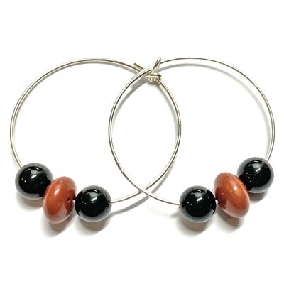 Boucles d'Oreilles en Jaspe Rouge & Onyx