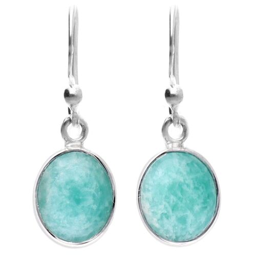 Boucles d'Oreilles Ovales en Amazonite & Argent