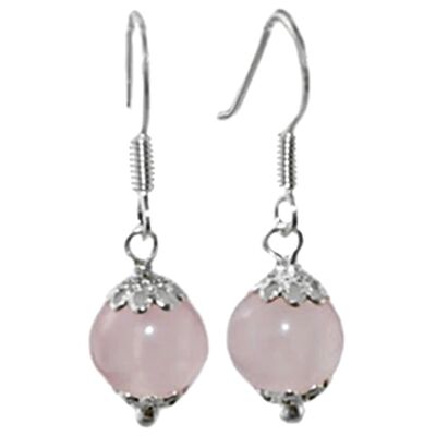 Boucles d'Oreilles Pendantes en Quartz Rose & Argent