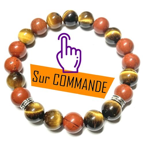 Bracelet Boules en Jaspe Rouge & Oeil de Tigre