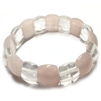 Bracelet Cabochons en Cristal de Roche & Quartz Rose