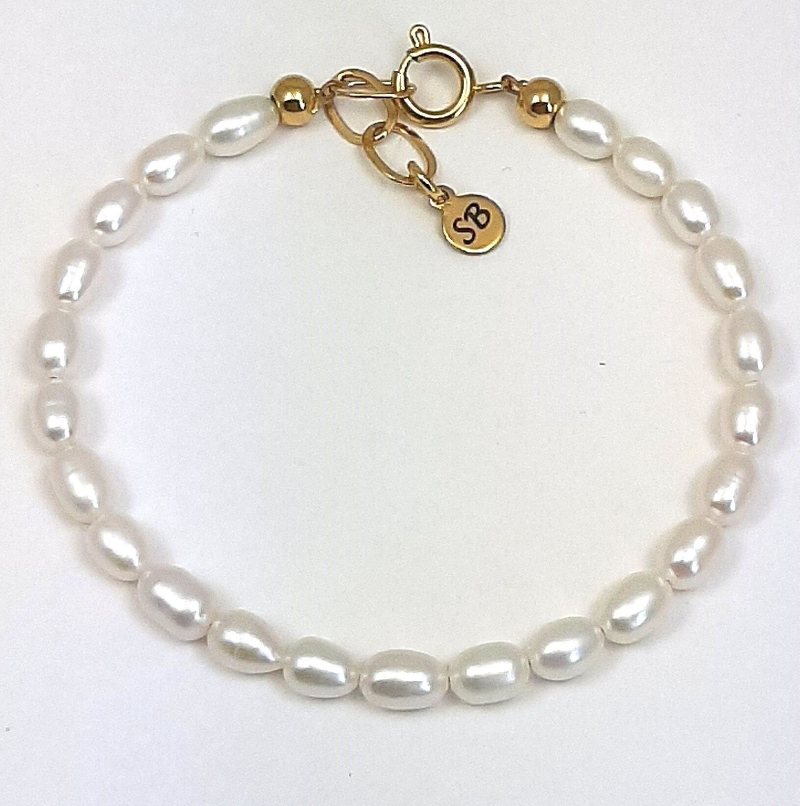 Süßwasserperlenarmband aus Edelstahl vergoldet