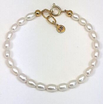 Bracelet perles d'eau douce acier inoxydable plaqué or 1