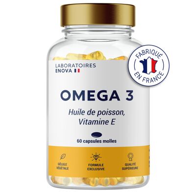 OMEGA 3 | Huile de poisson Ultra concentrée + Vitamine E | Riche en acides gras 700 MG EPA + 500 MG DHA par portion | Vision, Cerveau, Cœur | 60 gélules Biodisponibles | Complement alimentaire