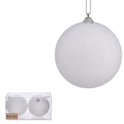 Pack of two white Christmas balls 10 cms.