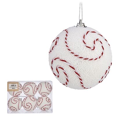 Lot de 6 boules de Noël blanches et spirales, 6 cm.