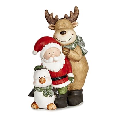 Figura di Natale con renne, Babbo Natale e pinguino.