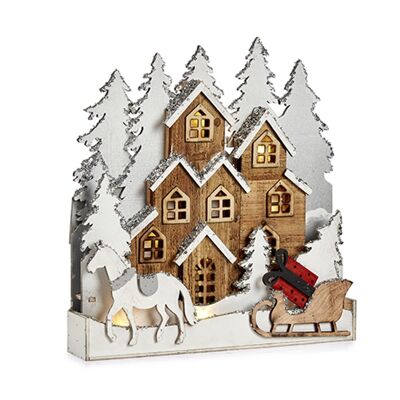 White wooden village figure with sled.