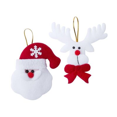 Pack of 2 Christmas decorations Santa Claus and reindeer with bow tie.