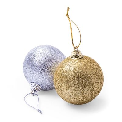 Pack of 6 Christmas balls to hang in silver and gold metallic colours.