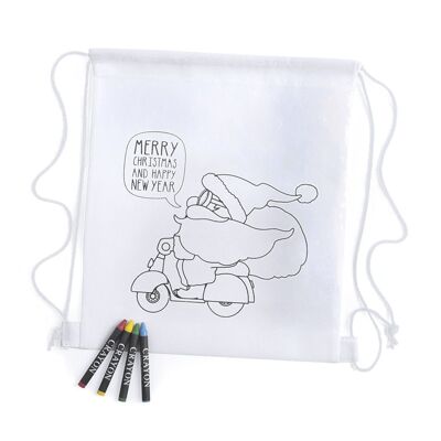 KERTRAN Children's Christmas backpack Santa Claus design, to color with crayons. Includes 4 crayons.