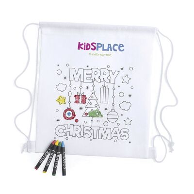 KERTRAN Children's Christmas backpack Merry Christmas design, to color with crayons. Includes 4 crayons.