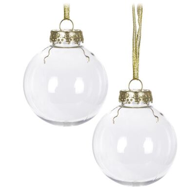 Pack de 2 boules de Noël transparentes, 7cm.