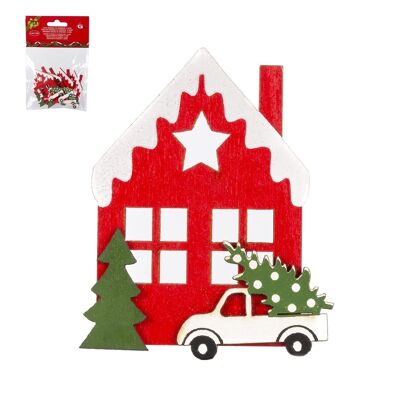 Pack of 4 adhesive Christmas wooden houses.