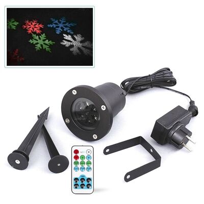 Multi-color led laser projector with movement. Includes remote control. For outdoor use.