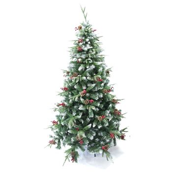 ARBRE VERT NATUREL A/NEIGE/BAIES ROUGES 120CM