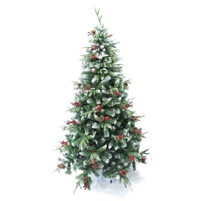 ARBRE VERT NATUREL AVEC NEIGE/BAIES ROUGES 150CM