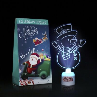 Lámpara Led Navidad acrílica. Diseño muñeco de nieve 15cm. Con música navideña.