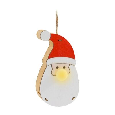 Ciondolo in legno con decorazione natalizia illuminato a LED - Volto di Babbo Natale