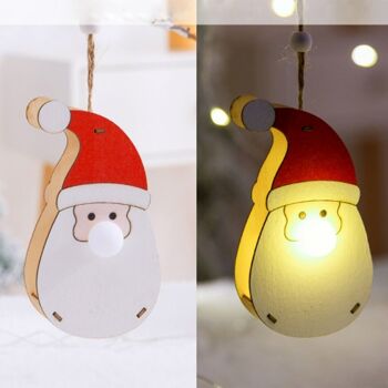 Suspension en bois de décoration de Noël illuminée par LED - Visage Père Noël 2