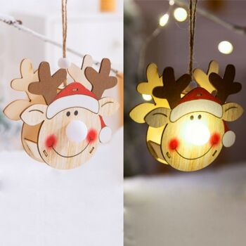Suspension en bois de décoration de Noël illuminée par LED - Visage de renne 2