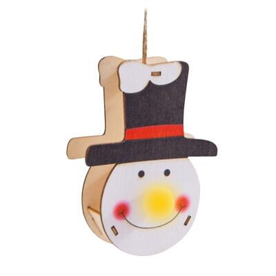 Ciondolo in legno con decorazione natalizia illuminato a LED - Snowman Face