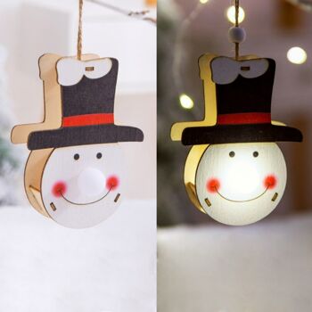 Suspension en bois de décoration de Noël illuminée par LED - Visage de bonhomme de neige 2