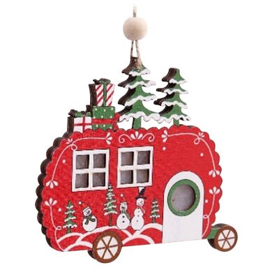 Hanging wooden decoration Christmas illuminated LED- Landscape Caravan