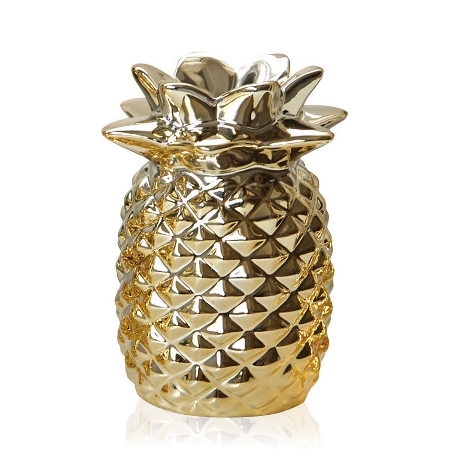 Grande figura decorativa in porcellana di ananas dorato