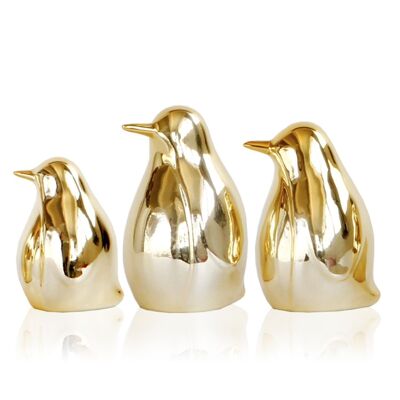 Set of 3 Pieces Decorative Golden Porcelain Figures Penguins