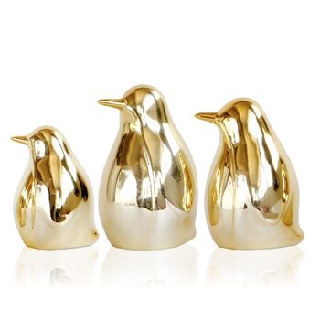 Set de 3 Figurines Décoratives en Porcelaine Dorée Pingouins 1