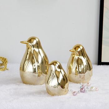 Set de 3 Figurines Décoratives en Porcelaine Dorée Pingouins 3