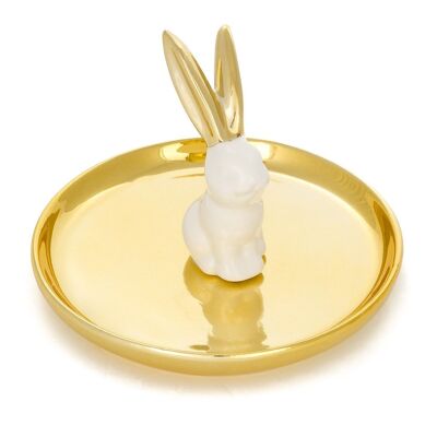 Figurine décorative en porcelaine lapin sur assiette