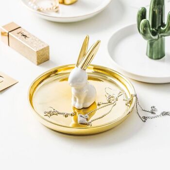 Figurine décorative en porcelaine lapin sur assiette 2
