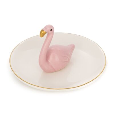 Decorative flamingo porcelain figure on plate